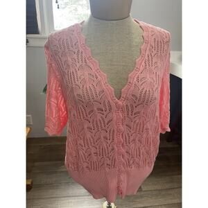Grace Karin Pink Short Sleeved Crochet Knit Cardigan 2XL Crop Coquette Soft Girl